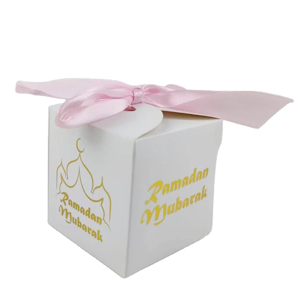 Wholesale Eid Candy Box Ramadan Mubarak Chocolate Hollow Storage Case with Ribbon for Muslim Party Supplies Decoration