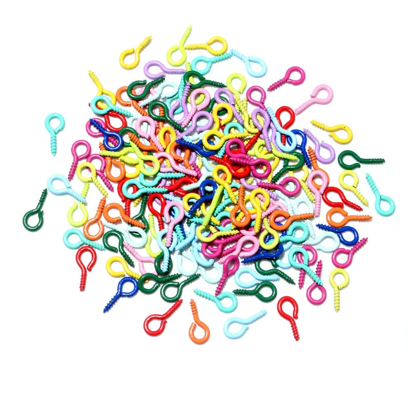 200pcs 8x4mm Small Tiny Mini Eye Pins Eyepins Hooks Eyelets Screw Threaded 13Colors Clasps Hooks DIY Jewelry Making Accessori