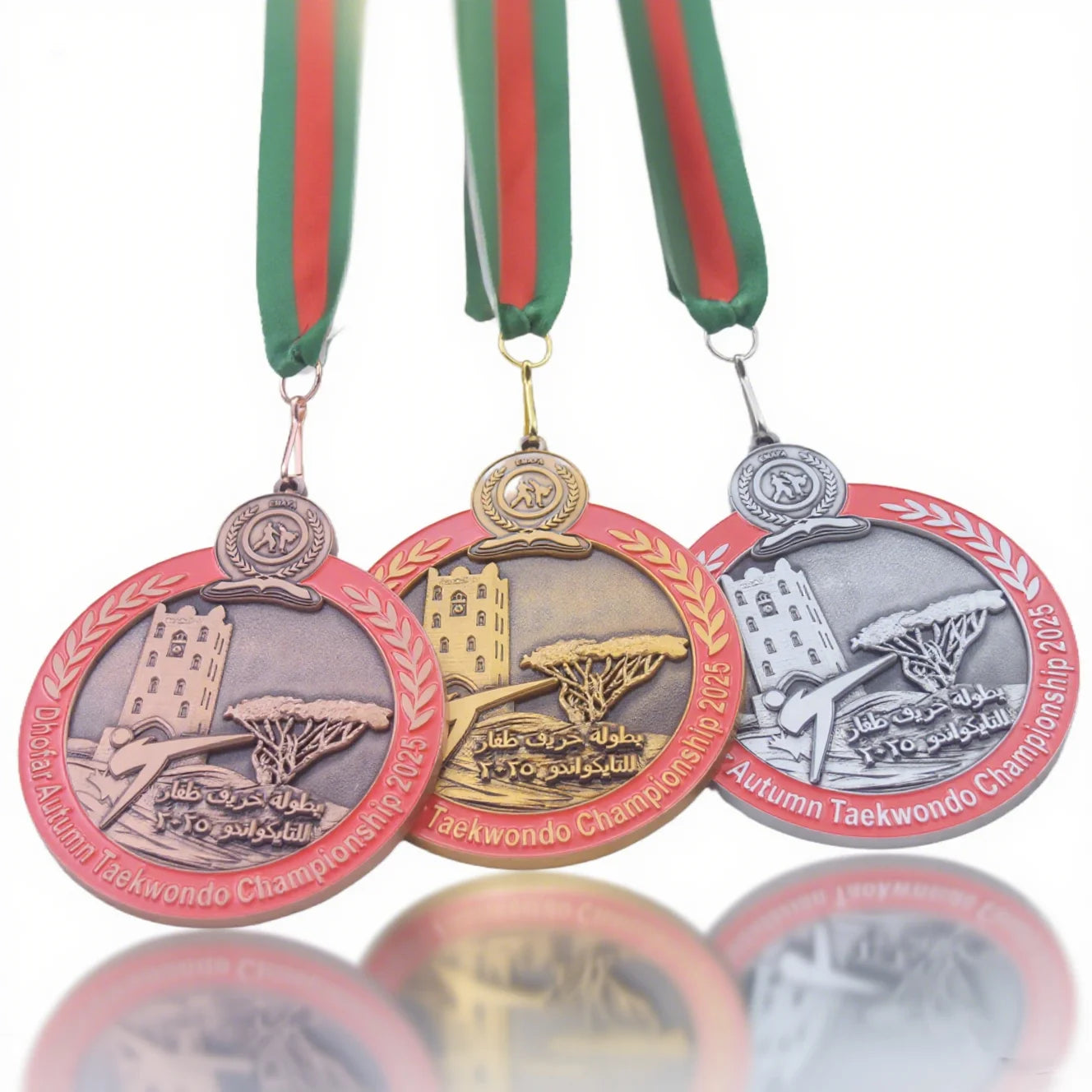 Wholesale Customized Oman Taekwondo Medal Aikido High Polished 3D Antique Gold Silver Bronze Autumn Taekwondo Championship