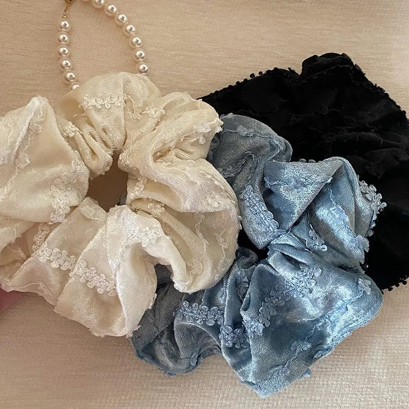 French Vintage Velvet Soft Scrunchies Large New High-end Lace Hair Ring Rubber Band Headband Headwear for Women Girls