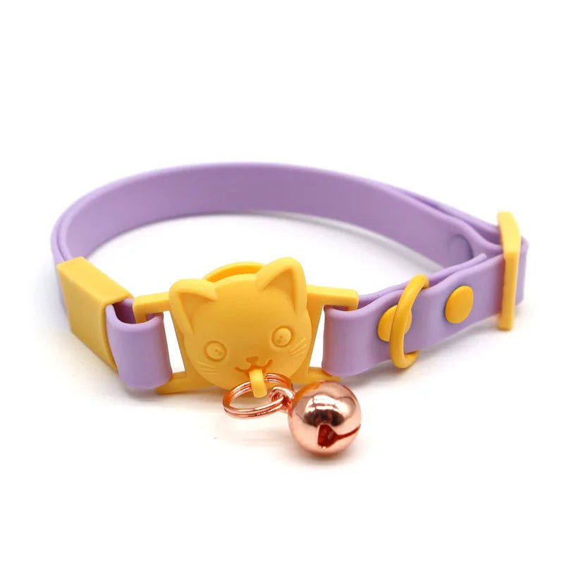 Wholesale Pet Collar  Easy Clean Soft Rubber Multi Color Adjustable Cat Collar PVC Webbing Comfy Pet Necklace With Bells
