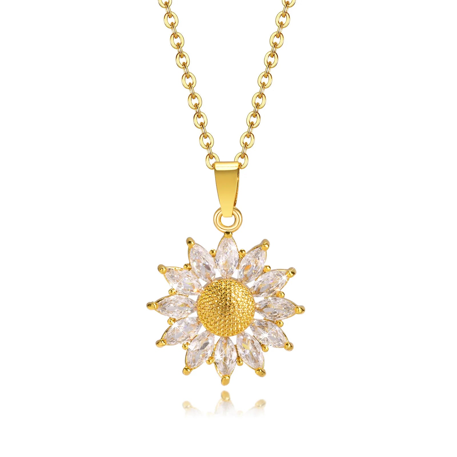 Wholesale PVD 18K Gold Plated Stainless Steel Necklace for Women Trendy 'You Are My Sunshine' Zirconia CZ Diamond Sunflower S