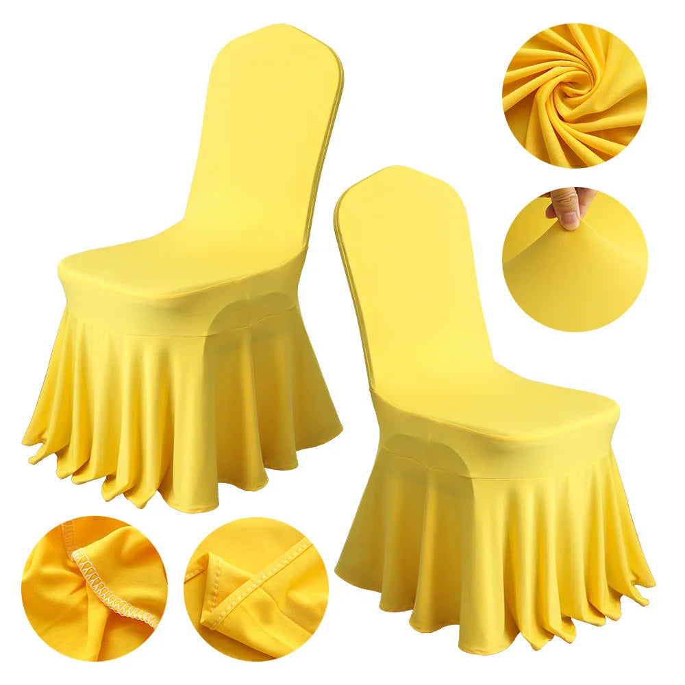 Top Selling Ruffled Light Yellow Spandex Chair Cover Banquet Wedding Decoration Stretch Multi-colors Spandex Chair Cover
