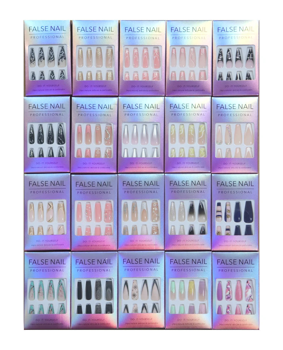 Press on Nail Supplier Wholesale Durable ABS Artificial Fingernails Long Coffin Ballerina Stiletto Fake Nails With Design