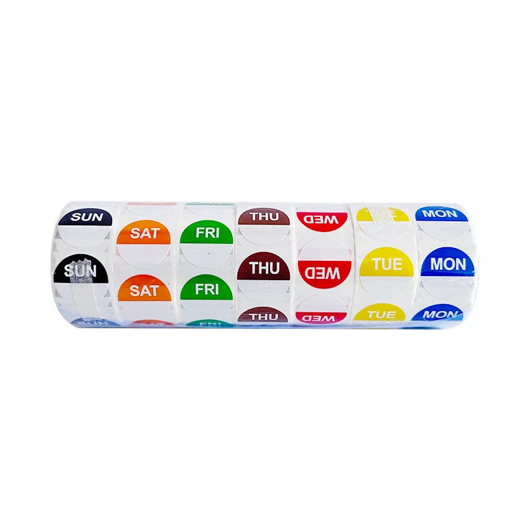 Glossy Round Food Label Sticker Week Day Dot Tags Sticker Labels for Chain Catering Star Hotel Supermarket Use Grocery Purpos