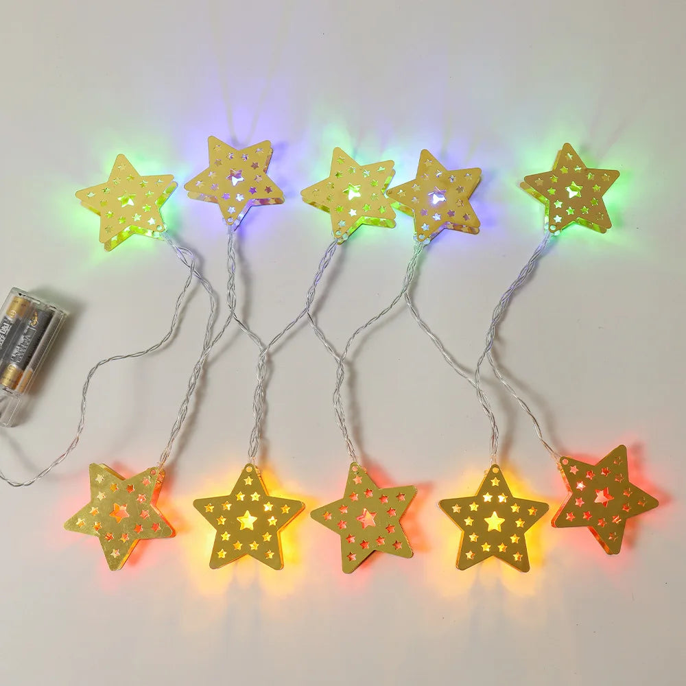 New Muslim Eid Mubarak Ramadan Festival Star Moon Painted Castle LED String Light Iron  Castle Lights  Palace for Holiday Par