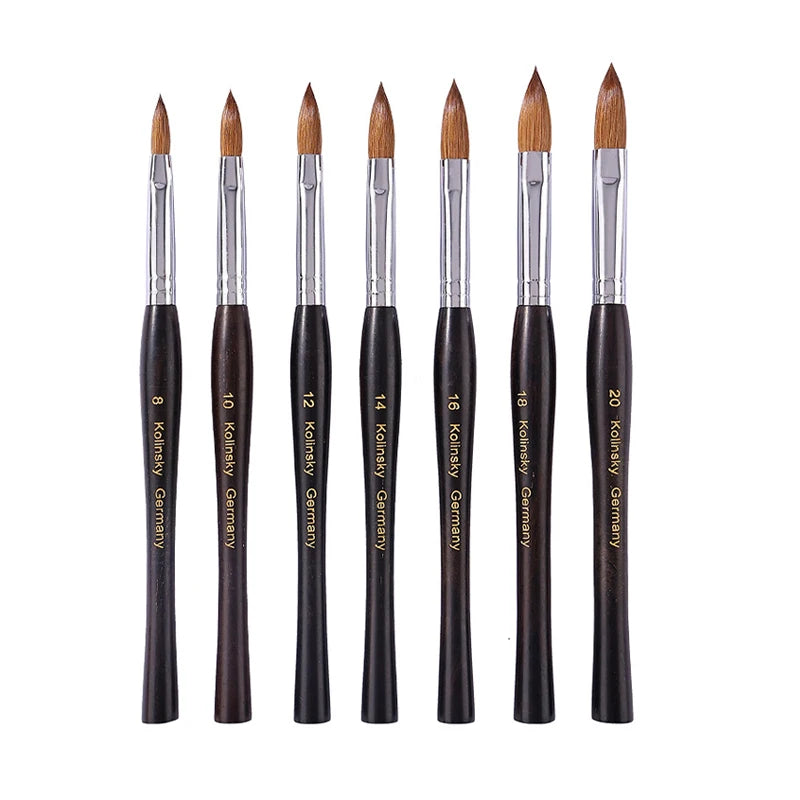 Professional 100% Pure Kolinsky Sable Acrylic Nails Brushes Wooden Handle Petal Crimped Nail Art Brush Custom Logo