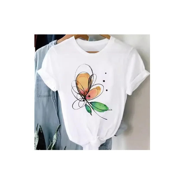 Manufacturers Summer Promotion Fashion Cartoon Print Large Size O Collar Women Casual Sports T-shirt