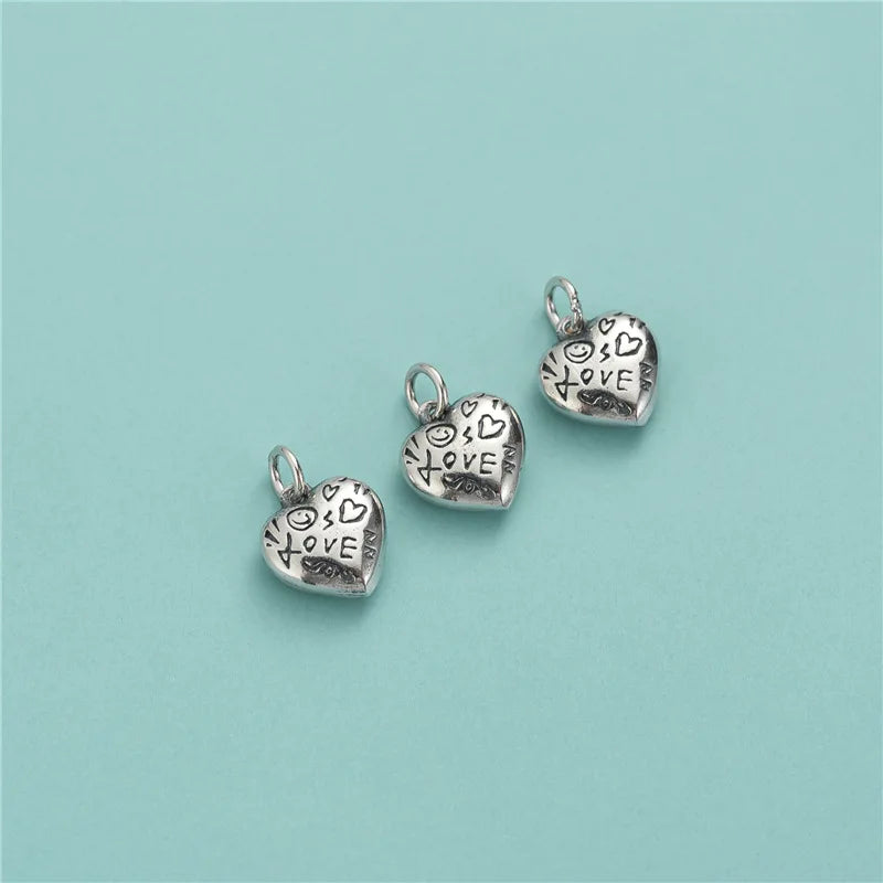 Retro DIY S925 Sterling Silver Floral Heart Love Charm Pendant Jewelry Accessories Wholesale