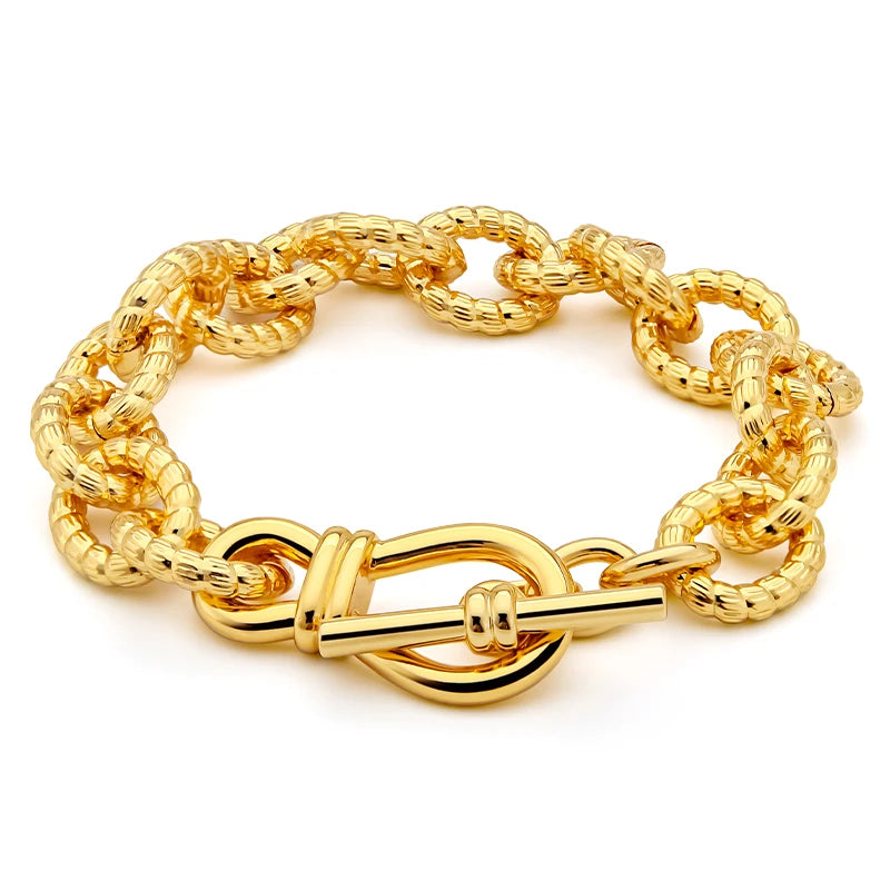 Punk Style Simple Polyhedron Oval Bracelet for Women 18K Gold IP Plated for Wedding Gift Fashion Jewelry Wholesale Dropshippi