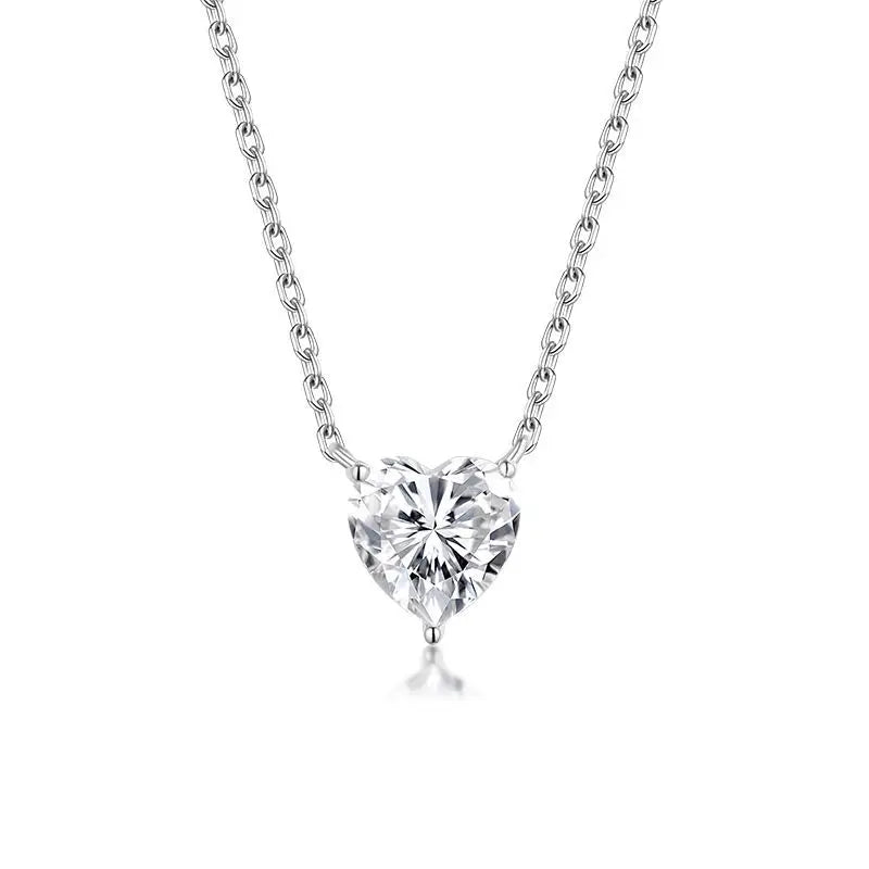 Simple Moissanite Heart Pendant Necklace European American Unisex Love 925 Sterling Silver Rhodium Plated Heart Cut GRA