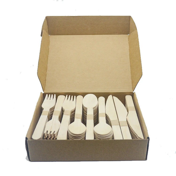 Custom Printing logo Disposable Wooden Cutlery Knife Fork and Spoon