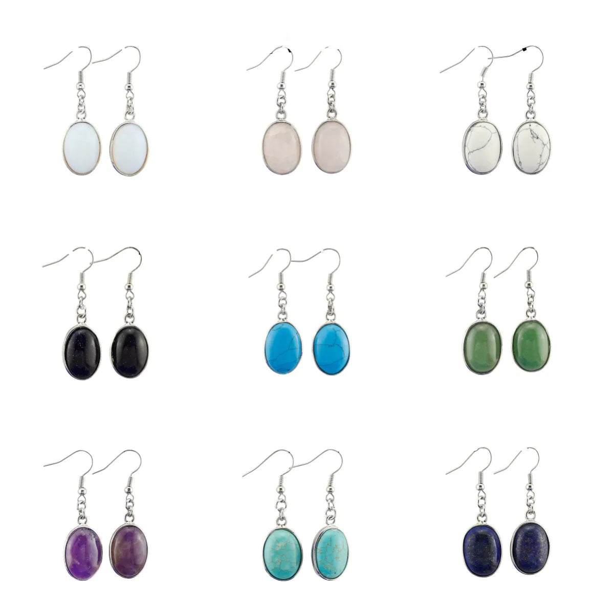 Wholesale Charm Oval Shaped Gemstone Earrings for Women Girls Turquoise Rose Quartz Amethyst Crystal Dangle Earrings