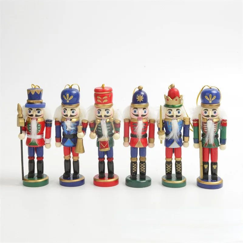 Christmas Wooden Nutcracker 6Pcs/Box Tree Decorations Soldier Hanging Pendants Ornaments Xmas Puppet King Figurines
