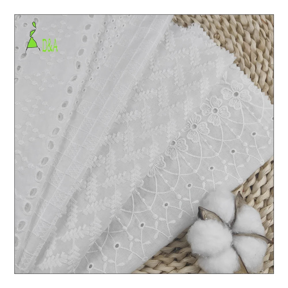 Good Selling Custom Cotton Embroidered Voile Fabric White Floral Embroidered Woven Soft Fabric for Garments for Boys and Girl