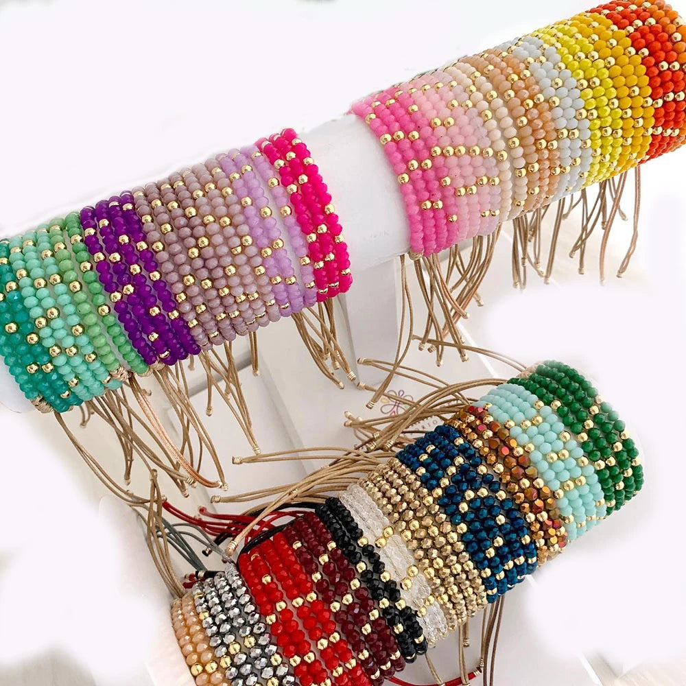 Candy Color Rhombus Crystal Bracelet Boho Style Woven Bead Bracelet for Gift Wholesale