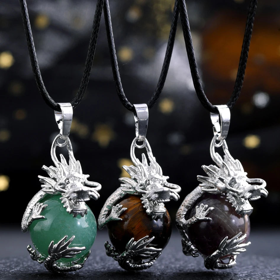 Carved China Loong Zodiac Dragon Ball Z Pendant Natural Crystal Stone Charms Trendy Wedding & Party Necklaces for Men Boys