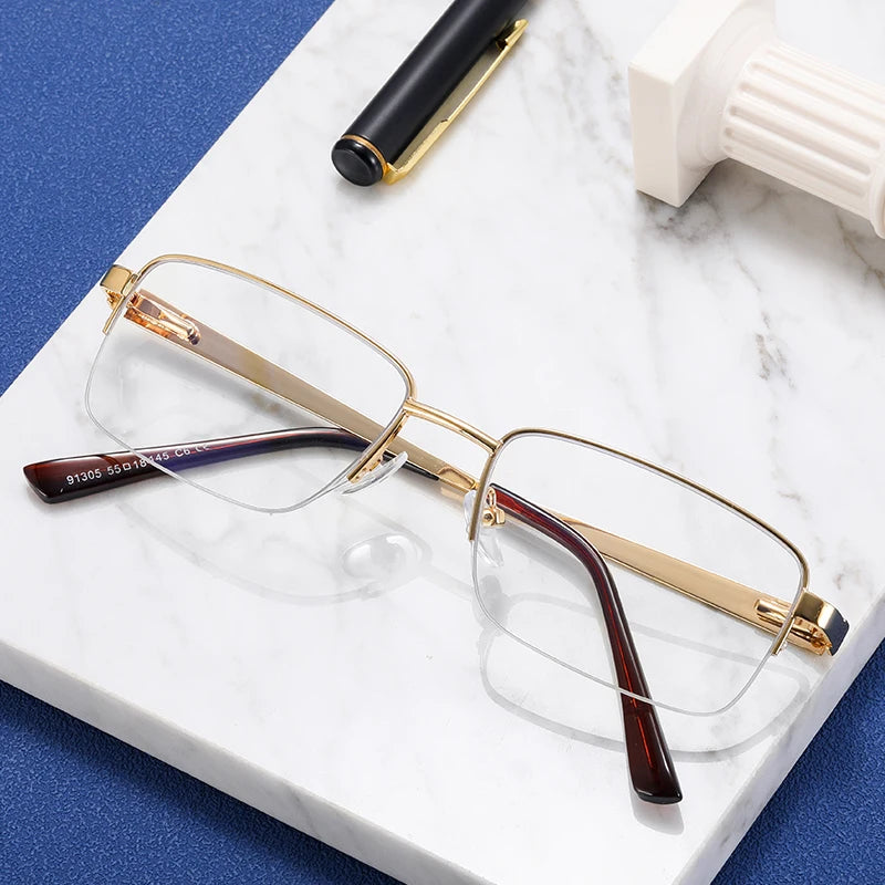 MS 91305 Custom Logo Business Optical Frames Men's Half-Rim Metal Glasses Wholesale Business Temperament Eyeglasses