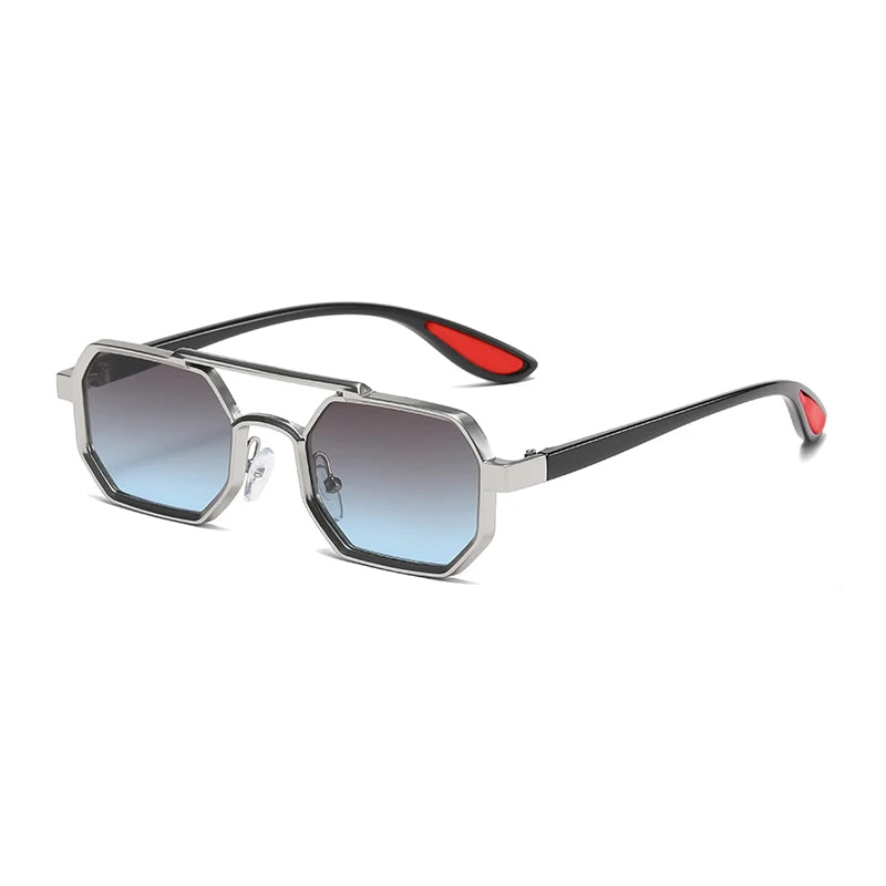 Luxury Gradient Eyewear Famous Brand Sun Glasses UV400 Protection Double Bridge Metal Square Trendy Transparent PC Eye Shades