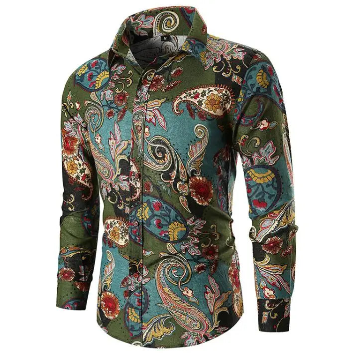 New Arrival Mens Casual Print Long Sleeve Shirt Custom Cheap Male Button up Flower Pattern Shirts