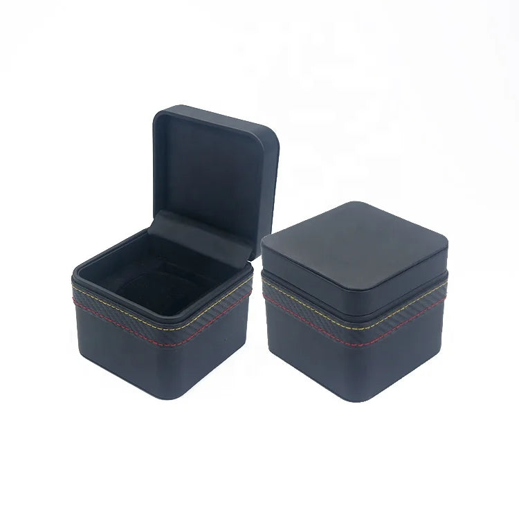 New Design Charming Packing PWS808 Black PU Leather Watch Gift Box Case Custom Logo Black Velvet Lining Customizable Size