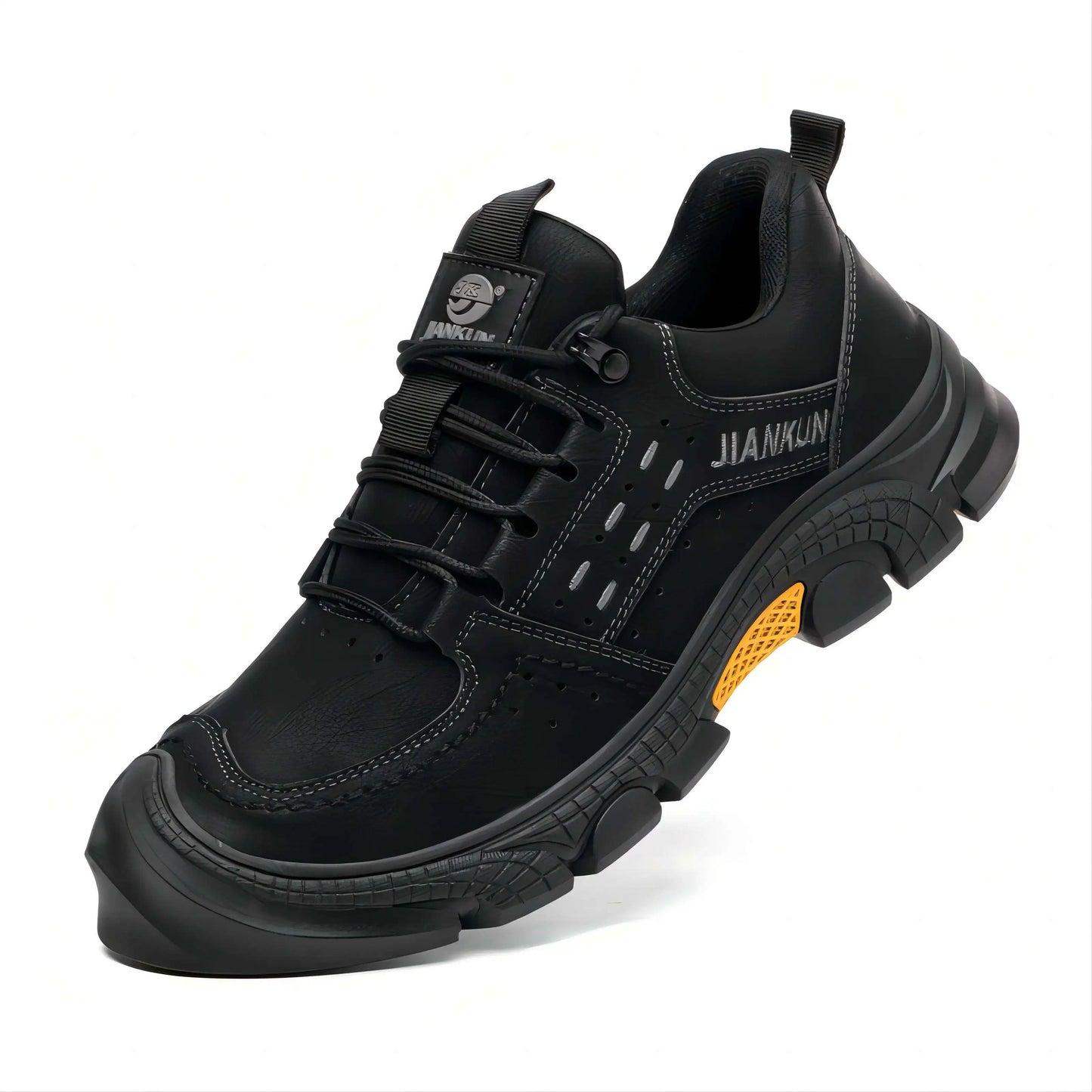 JIANKUN Unisex Men's and Women's Breathable Non-Slip Anti-Scalding Leather Work Shoes Wear-resistant Sole Safety Shoes