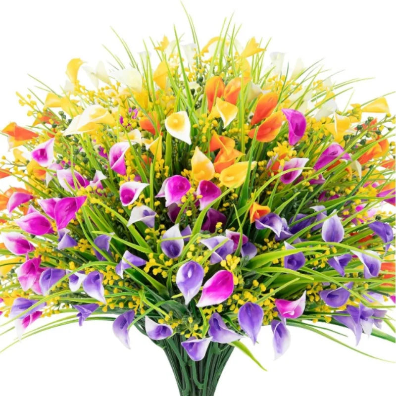 Artificial Flowers Outdoor UV Resistant Plants Plastic Calla Lily Flowers for Home Decor Indoor Vase Pots Planters Decoration