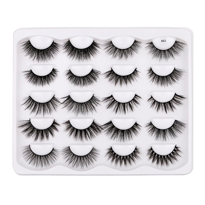 10 Pairs Set S-Series Cross-Over Style Faux Mink False Eyelashes Natural Dense Hair-like Thick 3D Design DIY Eyelash Extensio