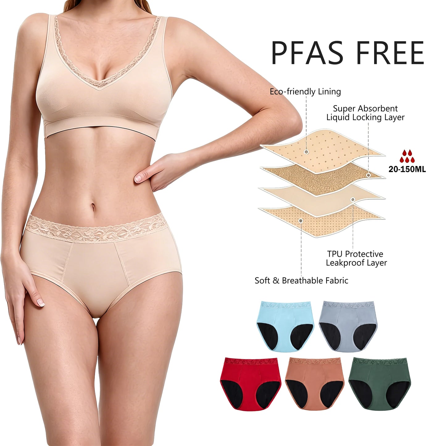 Shanhao OEM PFAS-free Leakproof Underwear Heavy Flow Postpartum Underwear Bio Based Menstrual Panties Period Panties for Wome
