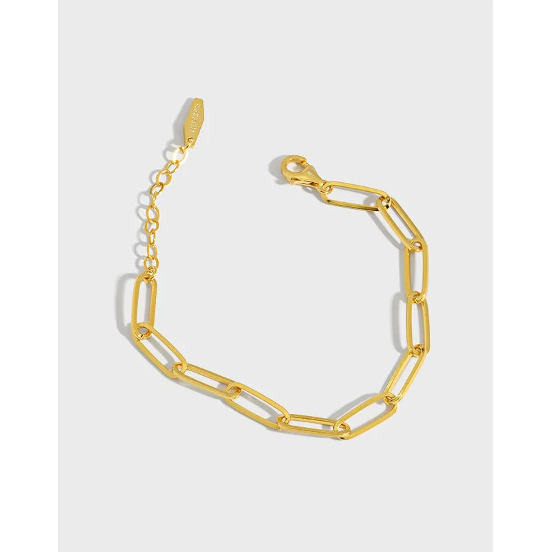 S925 Sterling Silver Ins Designed Simple Chain Smart Bracelets Women Texture Paperclip Basic Couple Bracelet Fine Jewelry