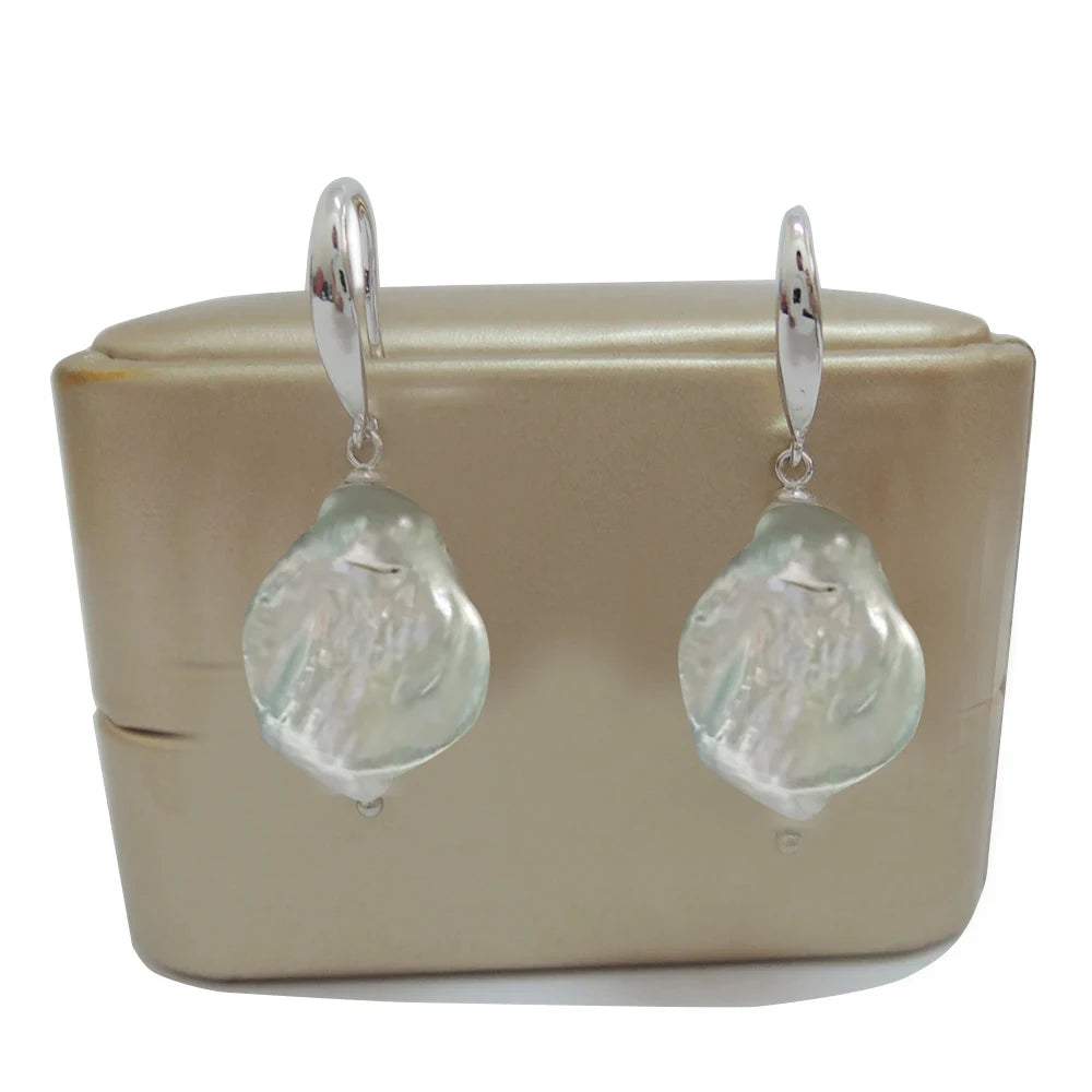 925 Sterling Silver Natural Big Baroque Pearl Earring Wholesales High Luster 15-18 mm  AAA Natural Freshwater Pearl