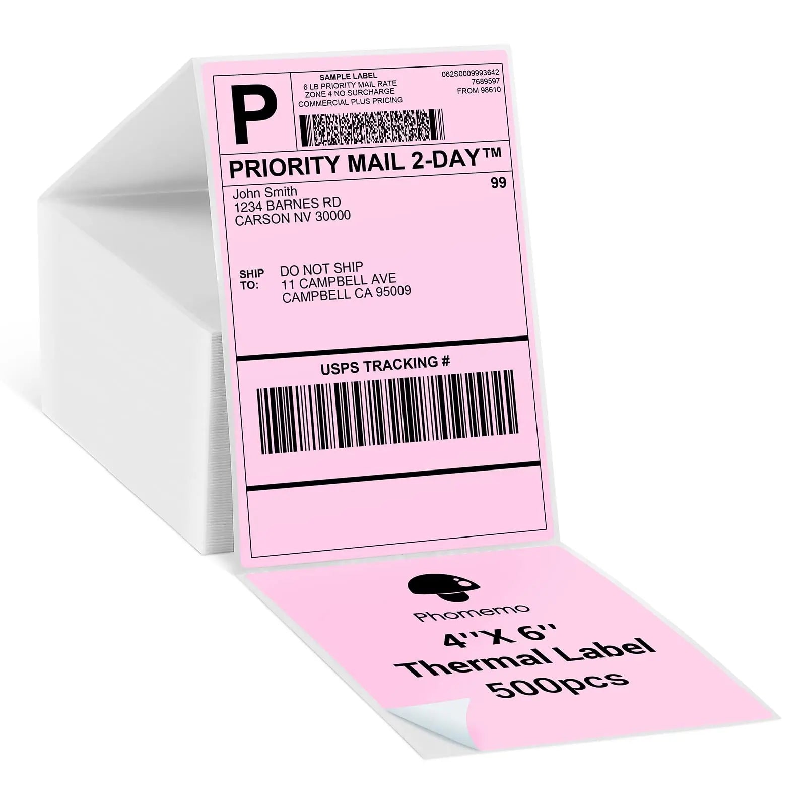 Phomemo B246D PM241 Thermal Shipping Labels Self-Adhesive Pink Mailing Sticker BOPP Material Strong Rubber Acrylic Label Prin