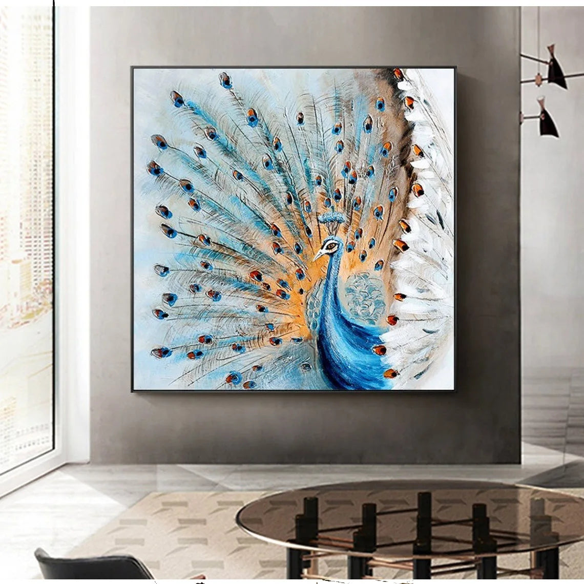 Hand Peacock Oil Painting on Canvas Large Abstract Peacock Canvas Wall Art Original Animal Wall Art for Living Room Decor