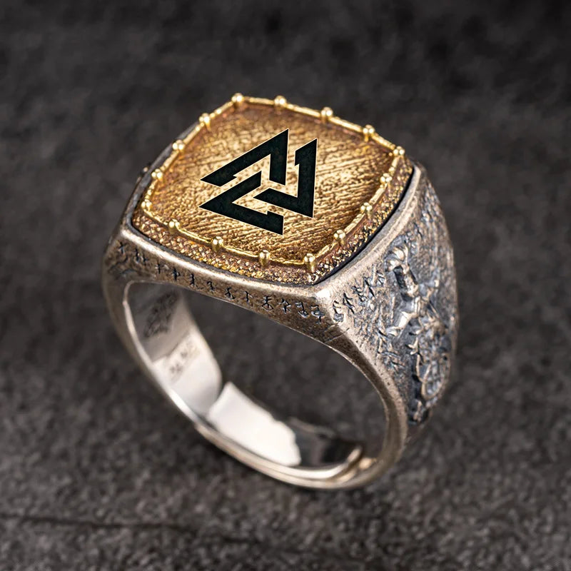 New Original Viking Sword and Knife Design Jewelry S925 Silver Adjustable Men's Rock Ring With Custom Viking Engraved Pattern