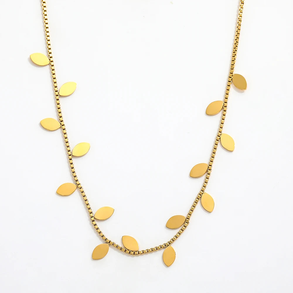 Fenny 18K Gold Plated Waterproof Fashion Versatile Gold Lucky Leaf Pave Necklace Ready to Ship Stainless Steel Jewelry Wholes