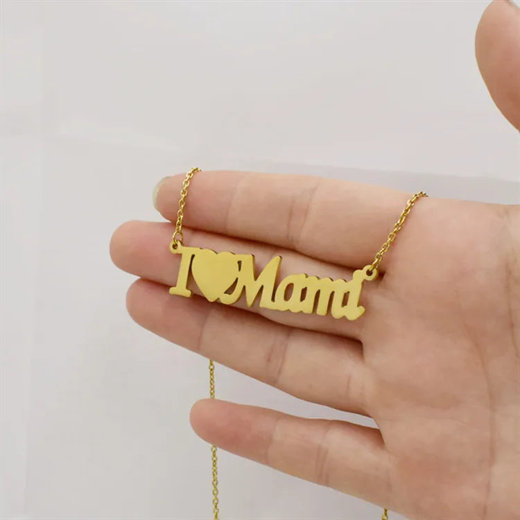 New Selling Stainless Steel Fashion Jewelry Letters I Love Mama Necklaces Heart Pendant Necklace for Women As Mothers Day Gif
