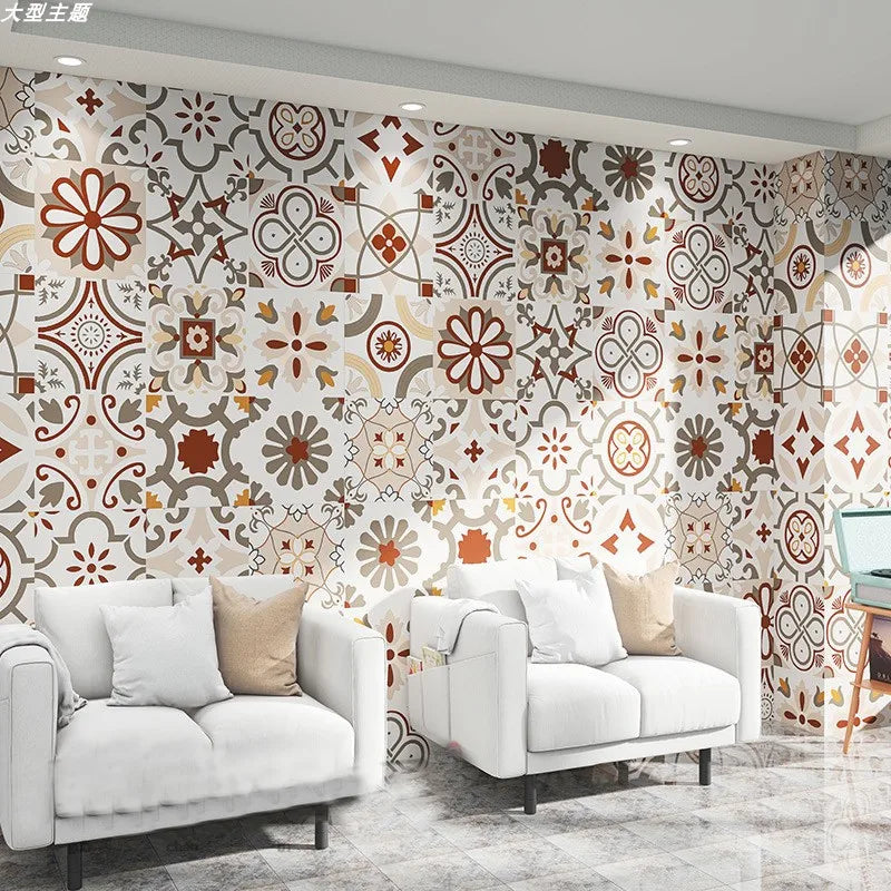 Moroccan Decoration Wallpaper Ethnic Style Hotel Bedroom Living Room Background Bohemian Style Tile Pattern Wallpaper