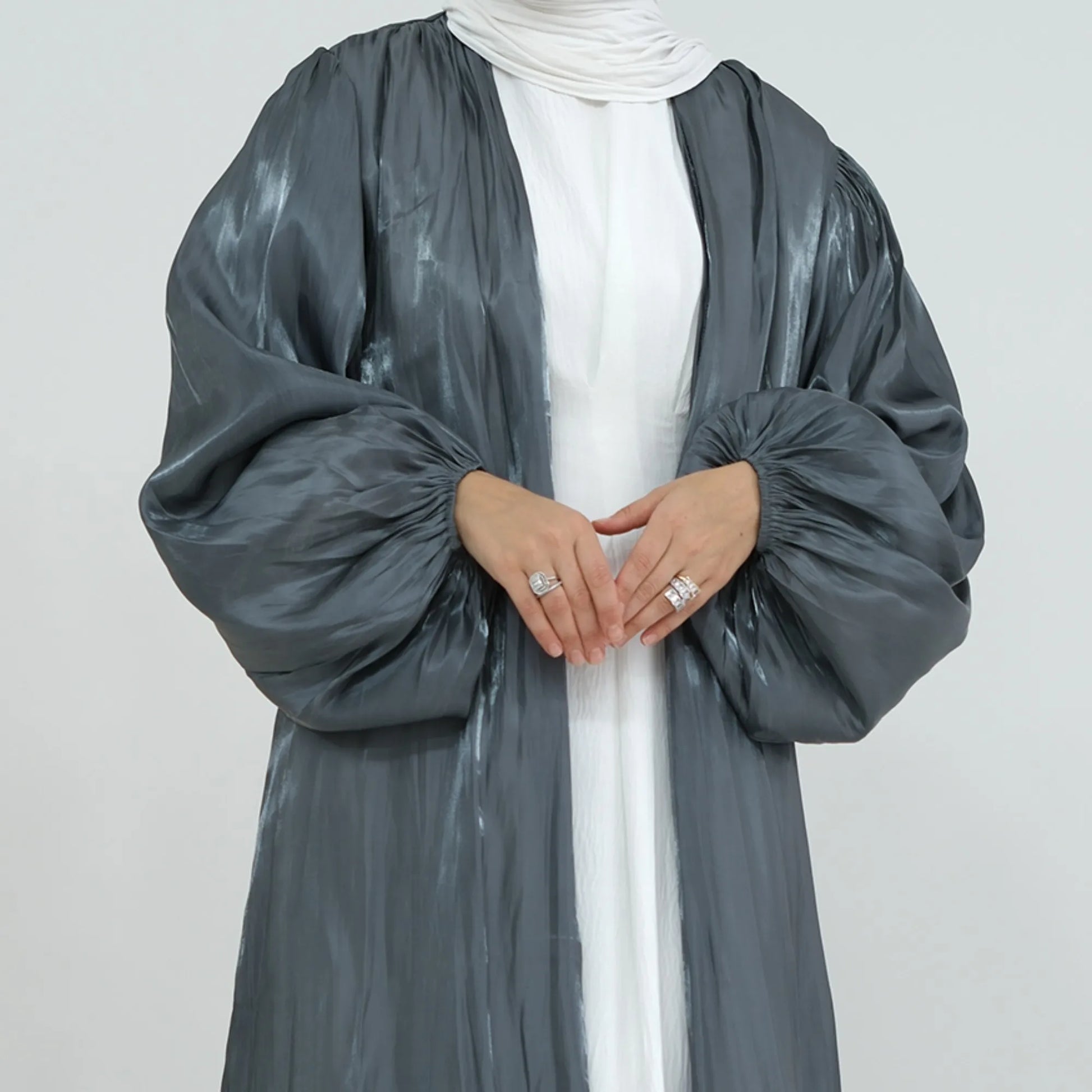 Mexizo Middle East Muslim Women Clothing Shinny Polyester See Through Spring Summer Open Abaya Islamic Dress
