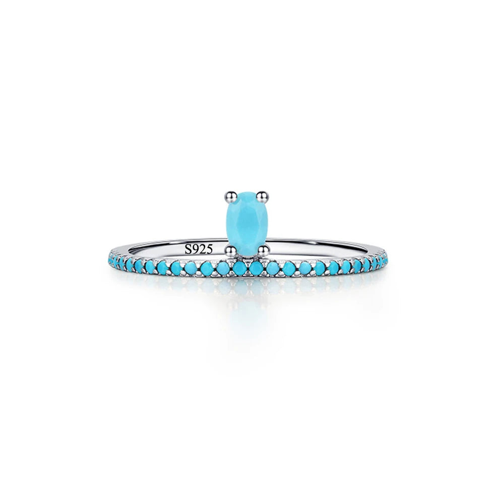 Beauty Single Oval Shape Blue Turquoise Ring 925 Sterling Silver for Women Jewelry