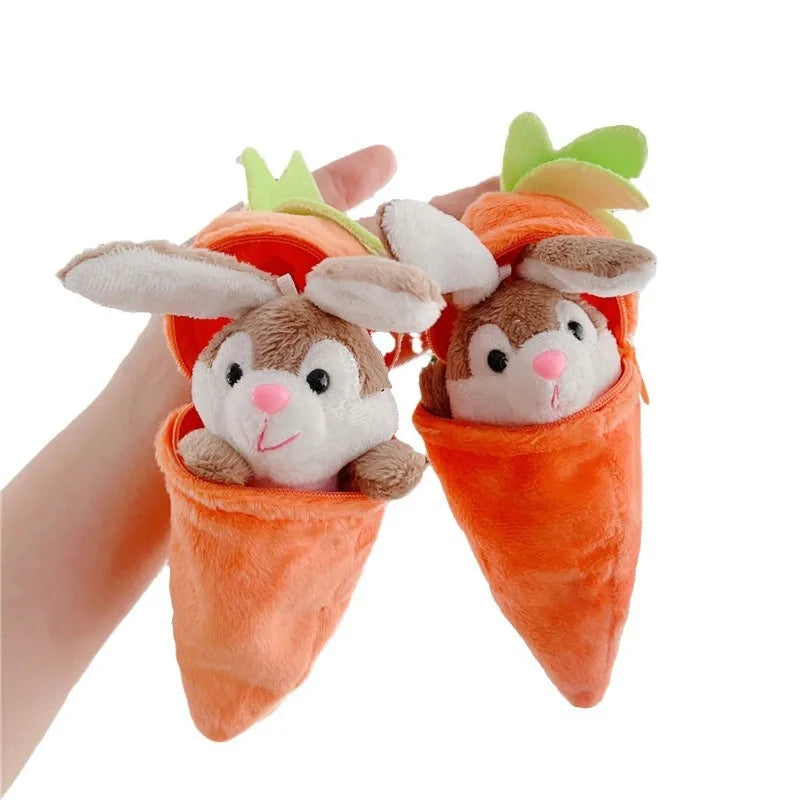 Wholesale Cute Plush Carrot Rabbit Doll Keychains Toy Pendant Plush Transforming Carrot Rabbit Bunny Keyring Stuffed Animal T