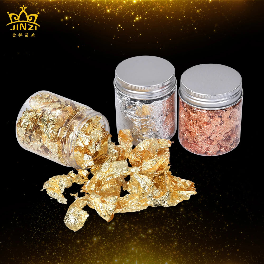Wholesale Price Private Label 2G 5G 10G Decorative Gold Leaf Flakes Popular Gold Foil Paper Leaf for Crafts Nail Makeups