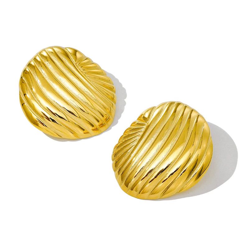 Hot Selling Jewelry Trends 2024 18K Gold Plated Polish Chunky Stainless Steel Stud Earrings Women Luxury