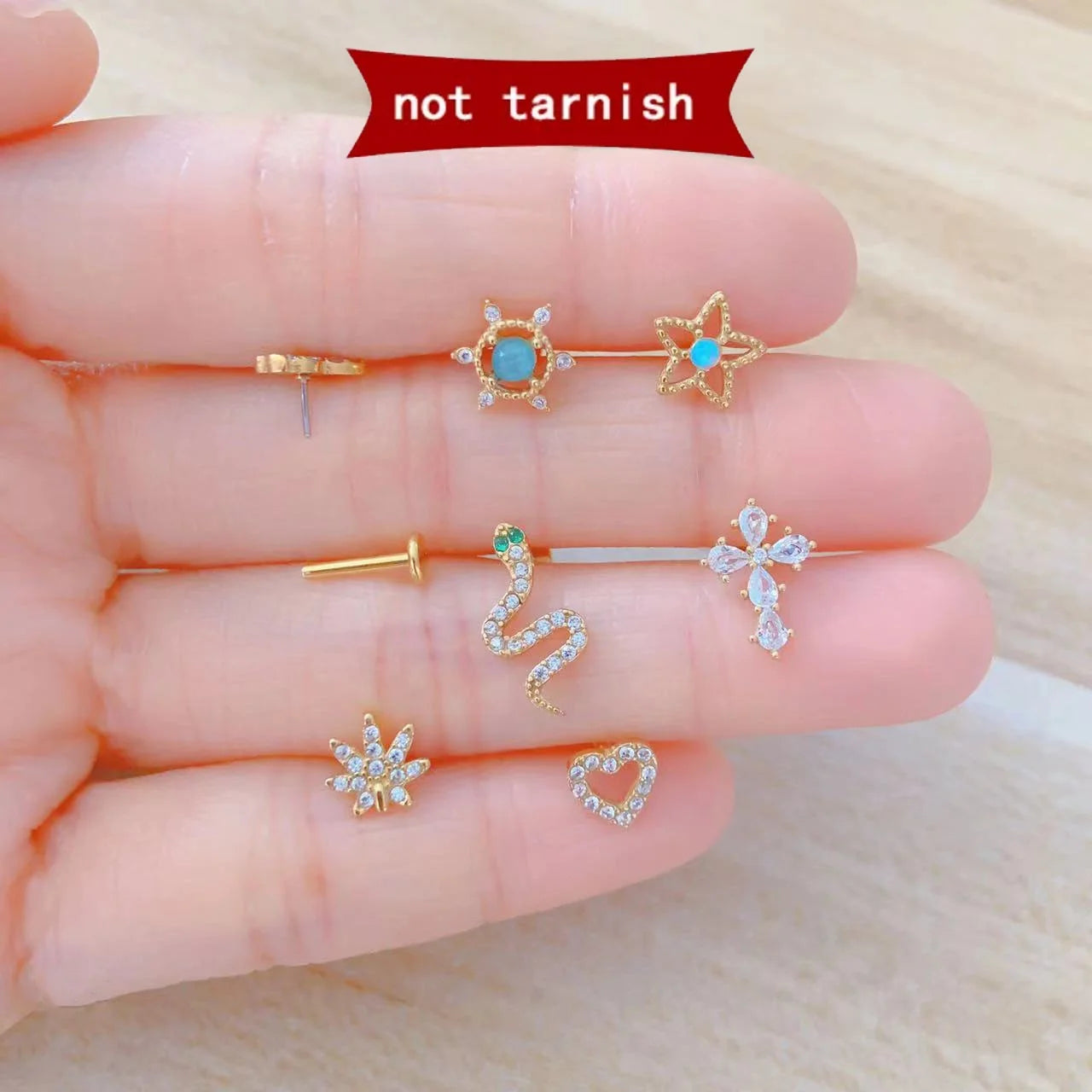 Gaby Stainless Steel Lip Rings Snake Cat Cross  Heart Tragus Helix Ear Stud Push in Labret Piercing Wholesale Piercing Jewelr