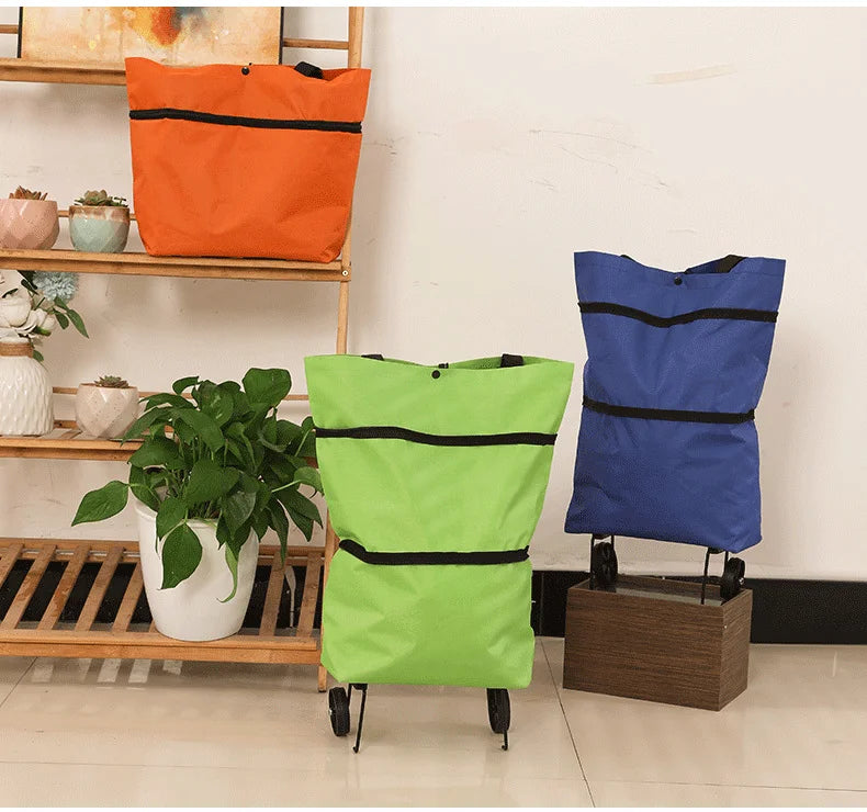 Practical Hand-Pulled Foldable Supermarket Shopping Bag Carts Folding Wheels Cartoon Super Convenient Shopping Solution