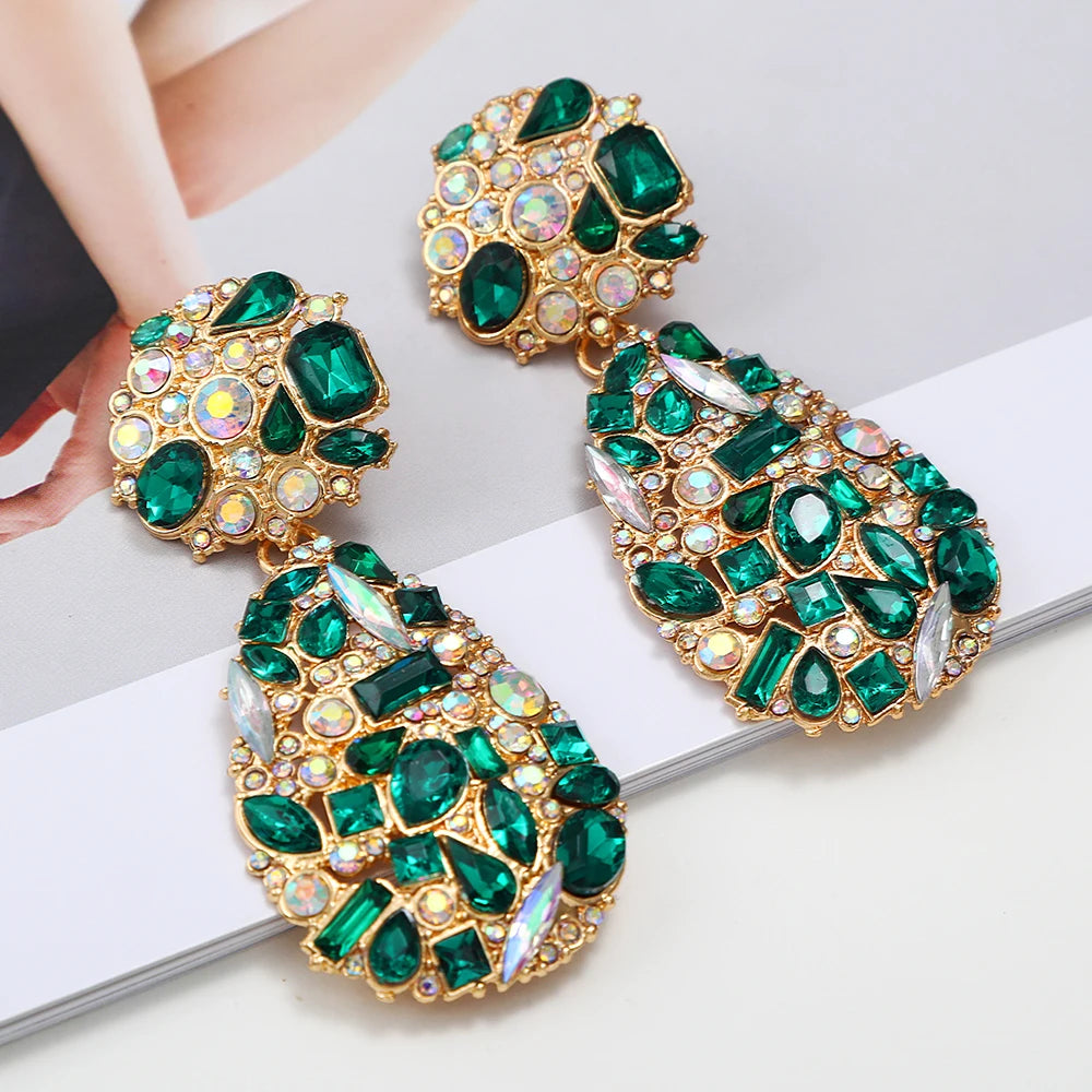 2023 New Arrivals Vintage Teardrop Big Dangle Drop Earrings for Women Luxury Colorful Crystal Water Drop Diamond Earrings Wom