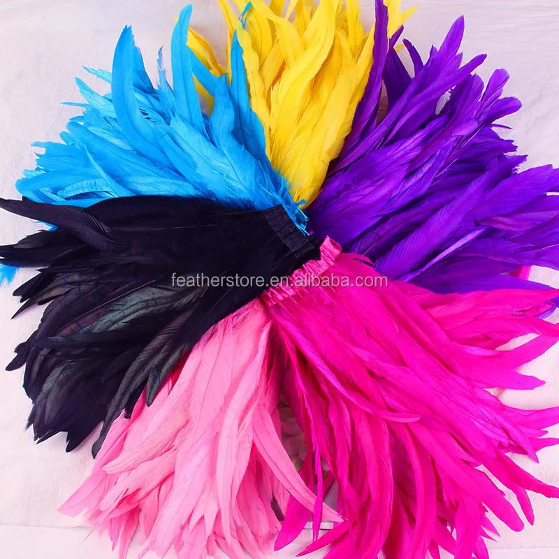 30-35cm Dyed Rooster Tail Feathers Fringe Trim for Carnival Costumes