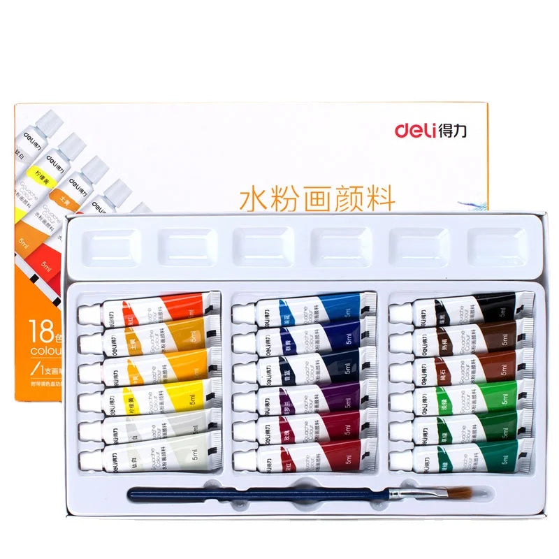 Deli 73863 18pcs/box Watercolor Paint Set Washable Kindergarten Painting Pigment 72box*18pcs=1296pcs Per Carton Set