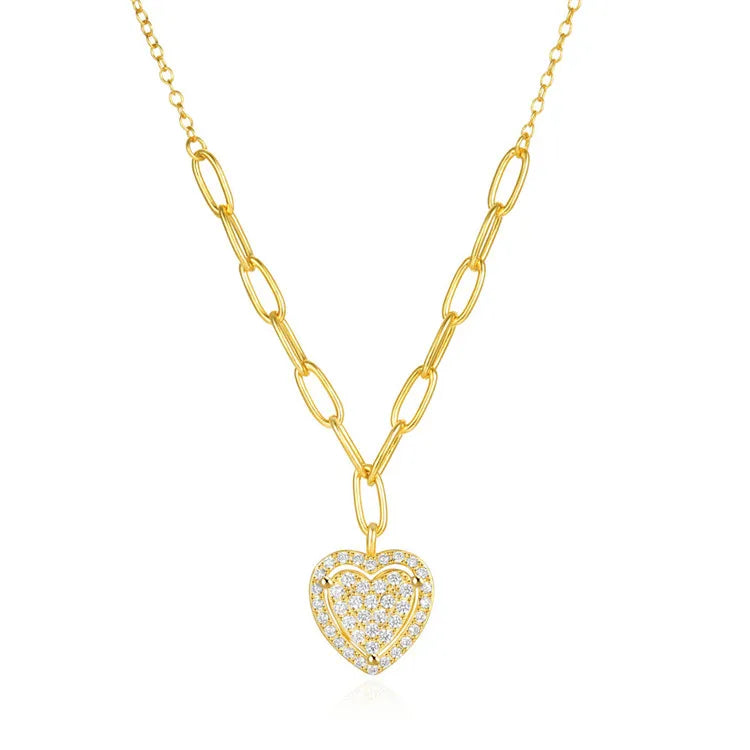 SP Unique Fashion Fine Jewelry 925 Sterling Silver Zircon Diamond Heart 18K Gold Love Heart Pendant Necklace for Women