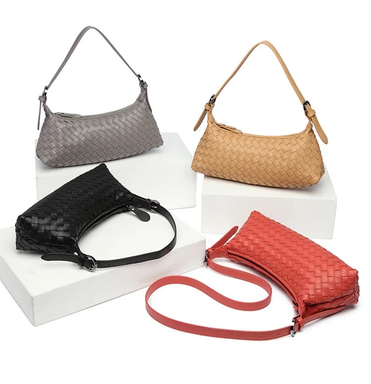 Wholesale Soft Leather Fashion Dumpling Clutch Bag Underarm Shoulder Bags Leather Handbags Woven Leather Bag