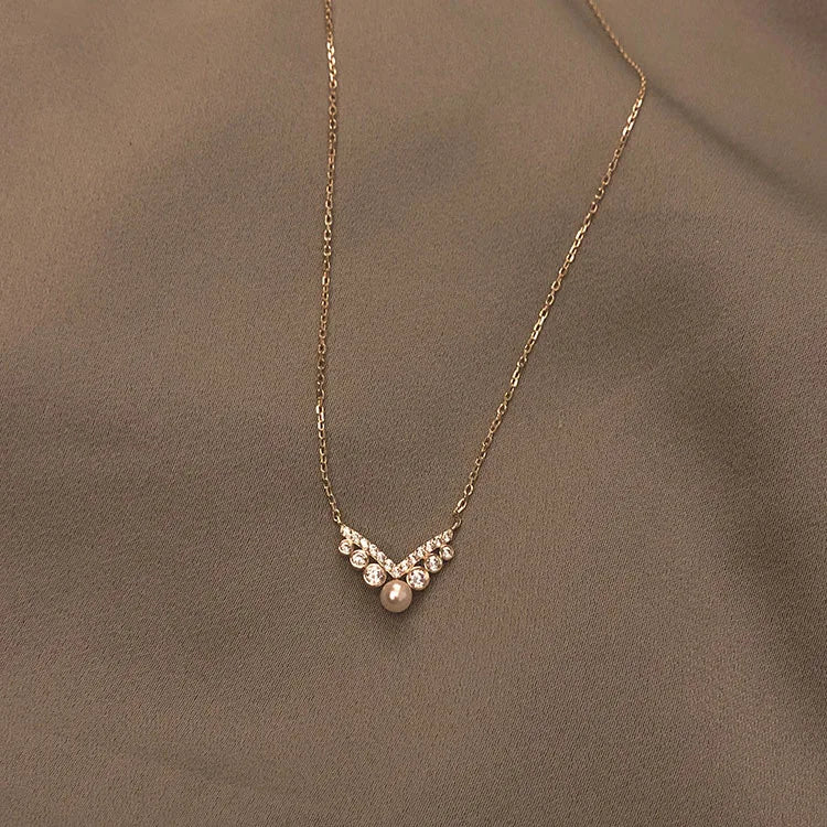 Elegant Fancy Pure 925 Sterling Silver Clavicle Chain Geometric Pearl Zircon Pendant Necklace for Women Jewelry